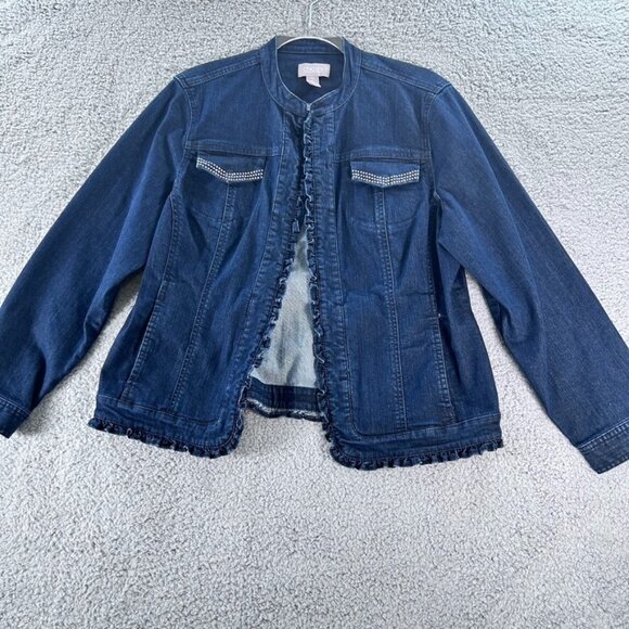 Chico's Denim Jacket Wome's Size 2 Blue Long Sleeves Pockets Jean - Picture 1 of 10
